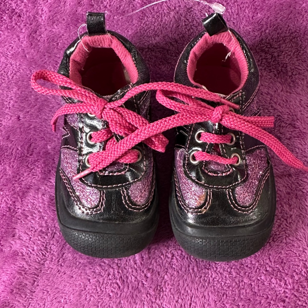Rising Star Toddler Girls Glitter Sparkle Lace Up Sneakers Size 5 Pink Black